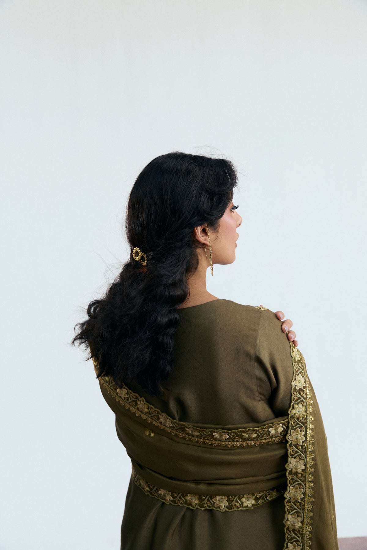 khaki three piece pakistani semi-formal wear 