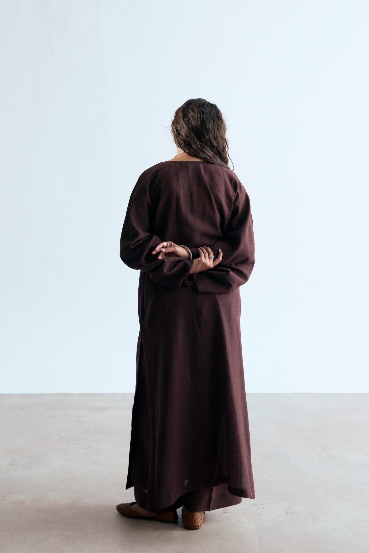 Chocolate Set — wide-leg linen-cotton trousers with pockets | chocolate brown Pakistani casual co-ord UK	