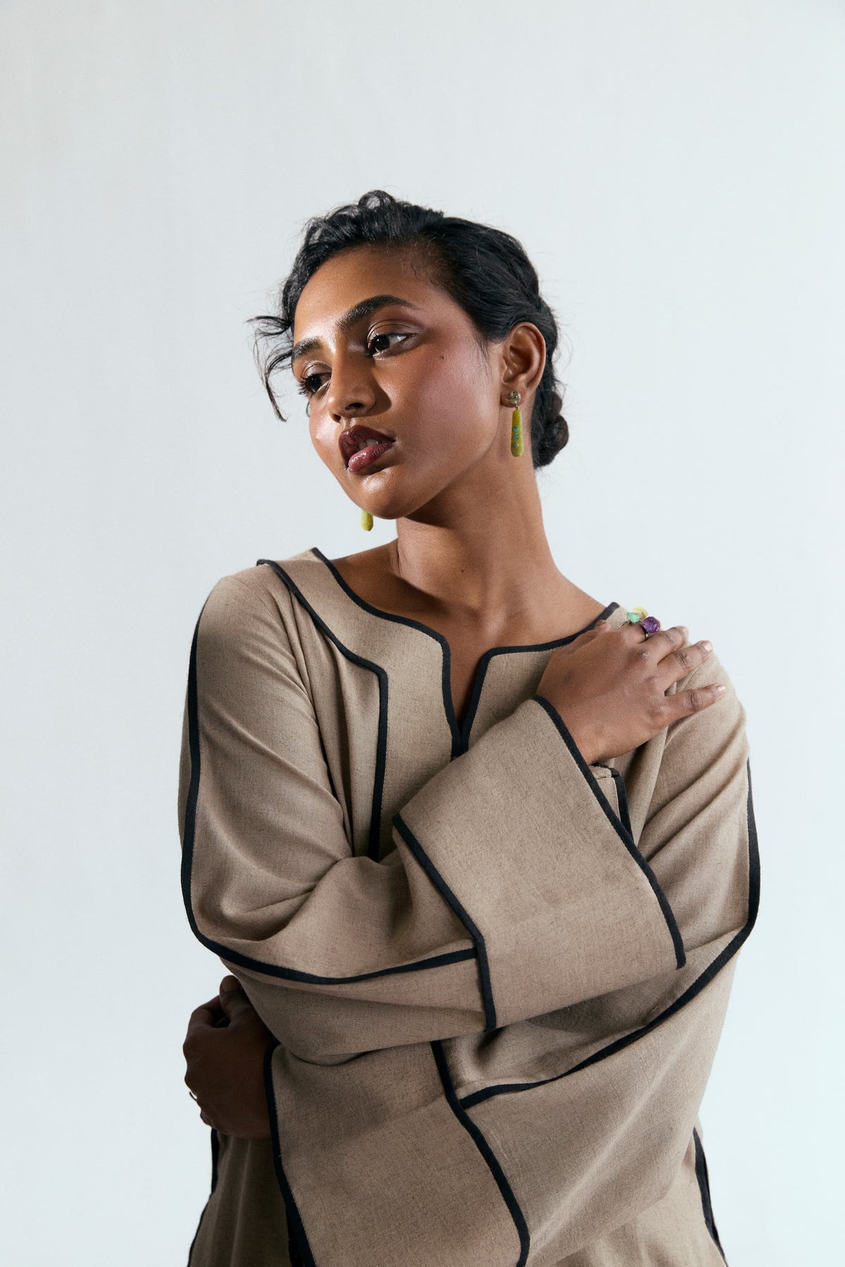 Stone Set — minimalist sand beige linen-cotton Pakistani co-ord | modern South Asian womenswear UK