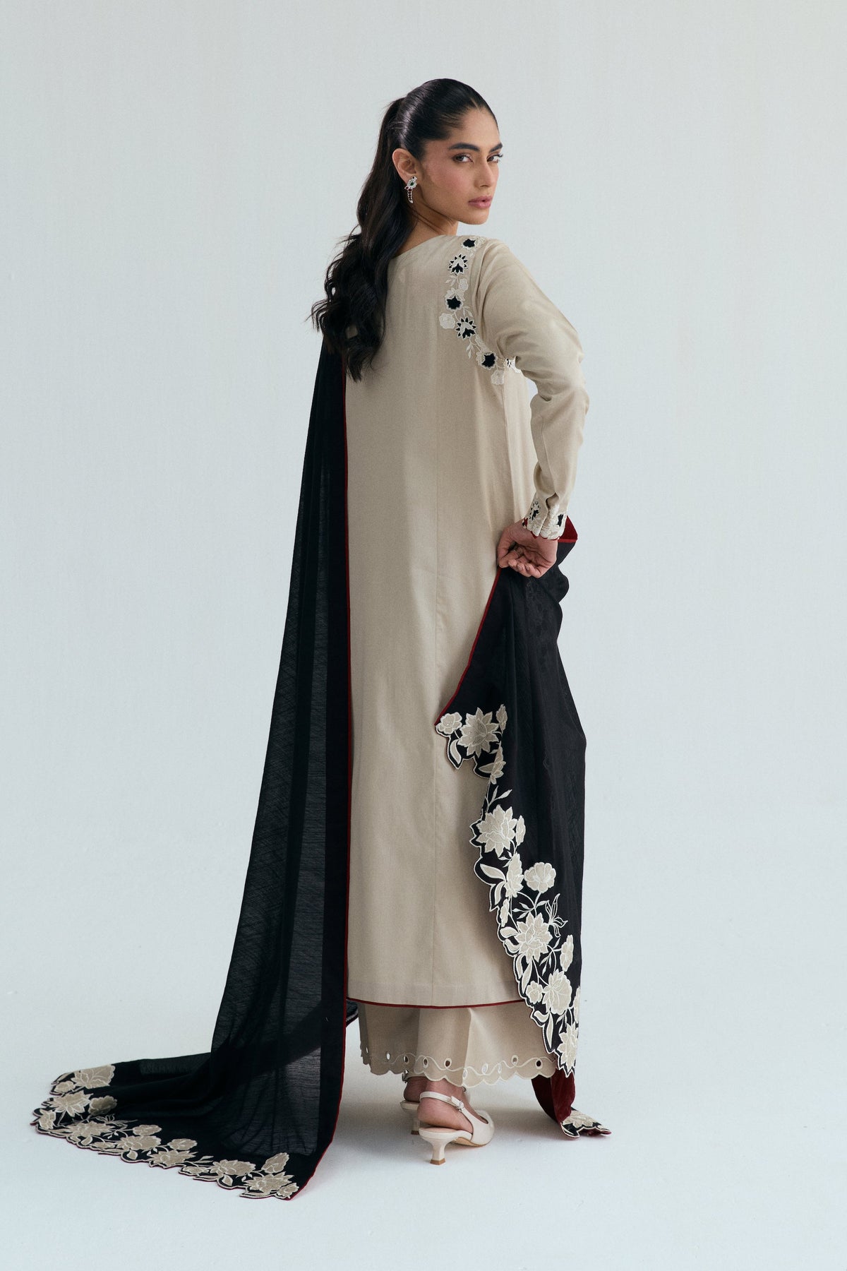 Fawn Designer Salwar Kameez Side View – Pakistani Outfit for Women