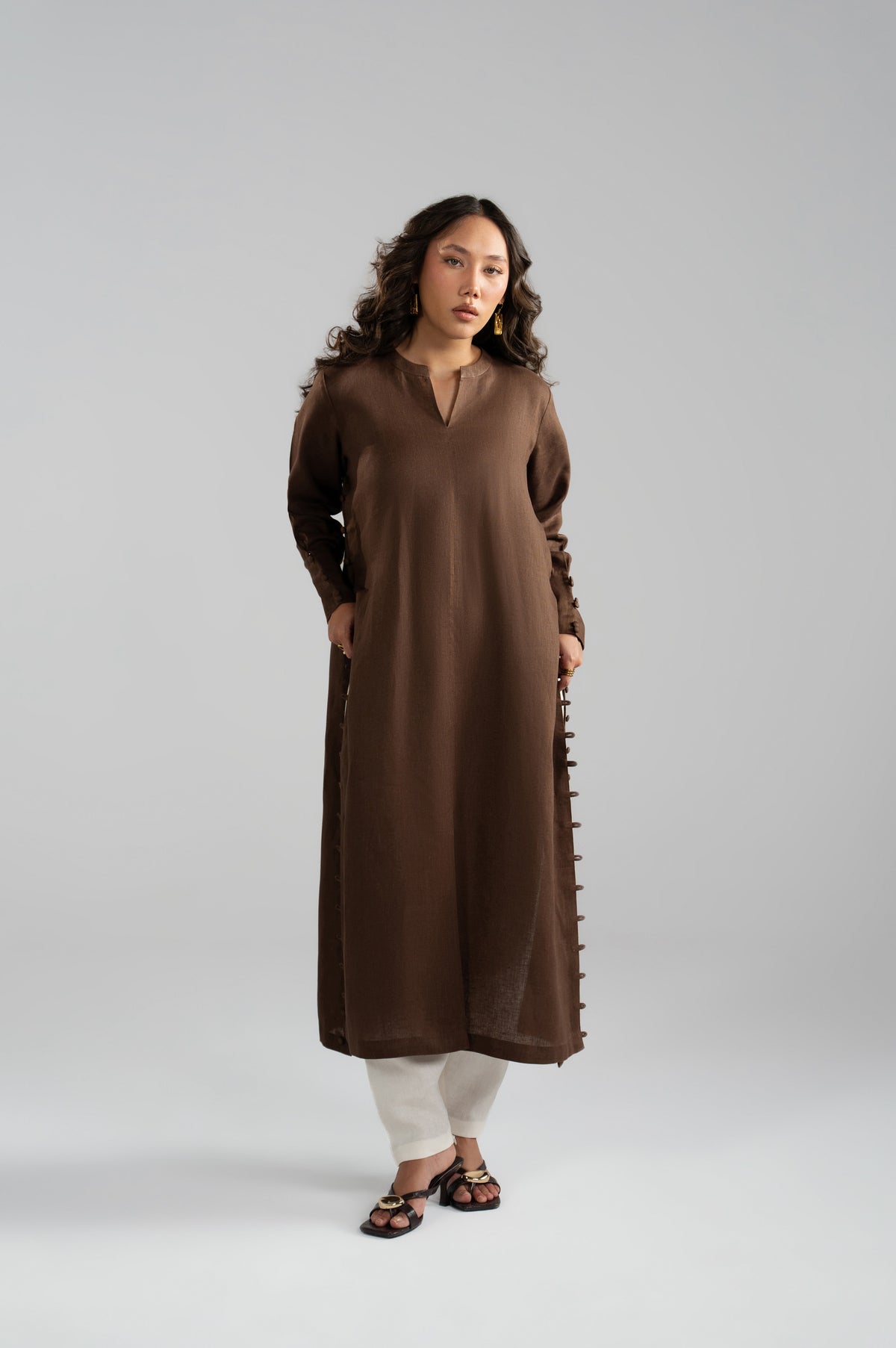 Mocha Set chocolate brown kameez, straight silhouette