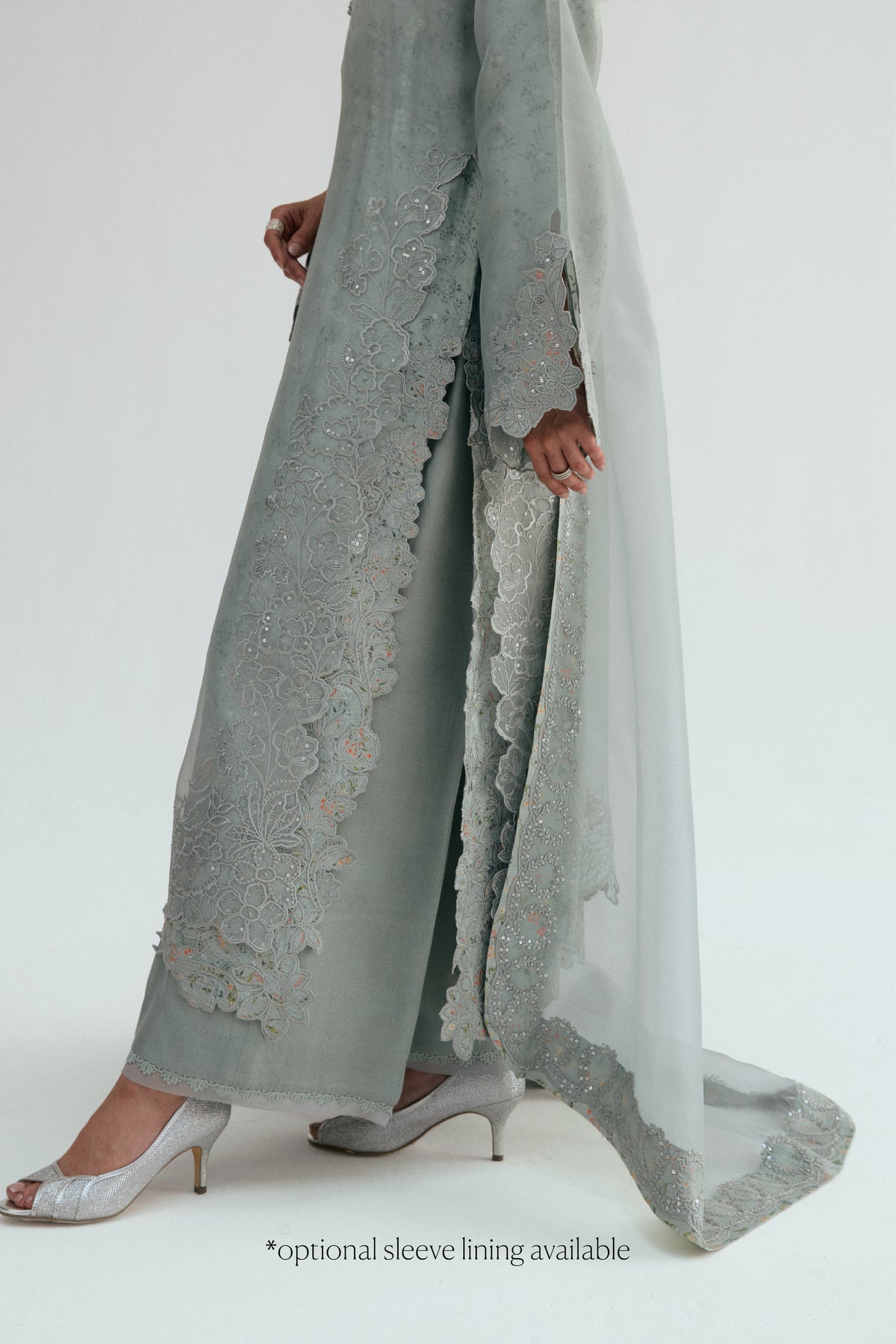 Haze Set — scalloped organza dupatta with cutwork pallu and vibrant printed facing | Pakistani Eid UK