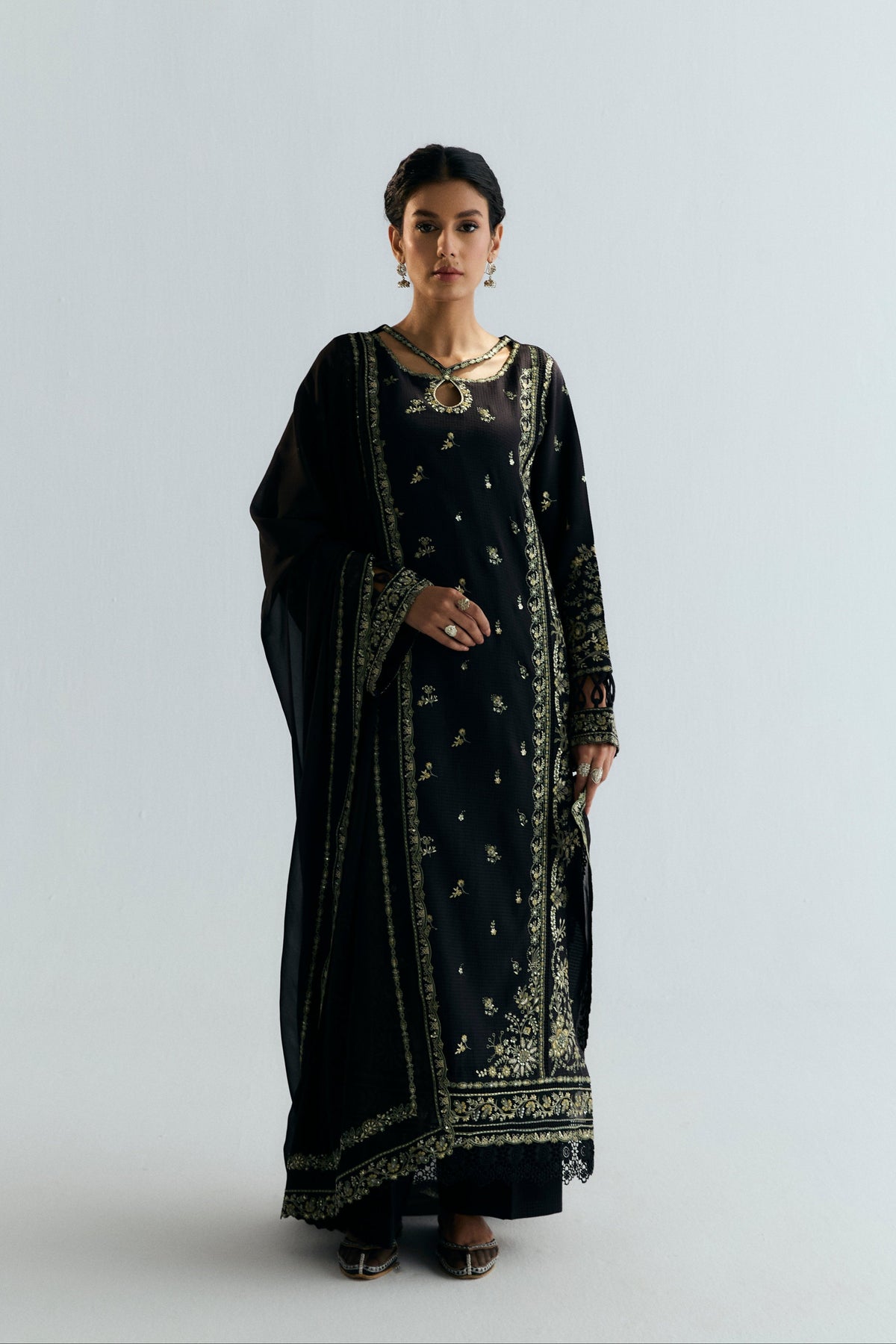 Cedar Set - Black Embroidered Cotton 3-Piece Pakistani Suit