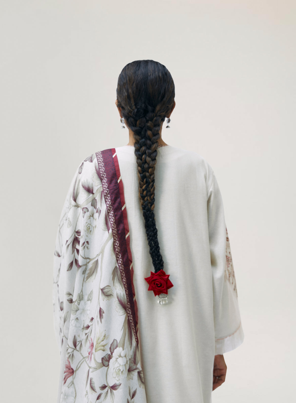 Hand-embellished ecru Pakistani suit with three-panel kameez and tailored pintuck trousers — Mannam formal South Asian wear