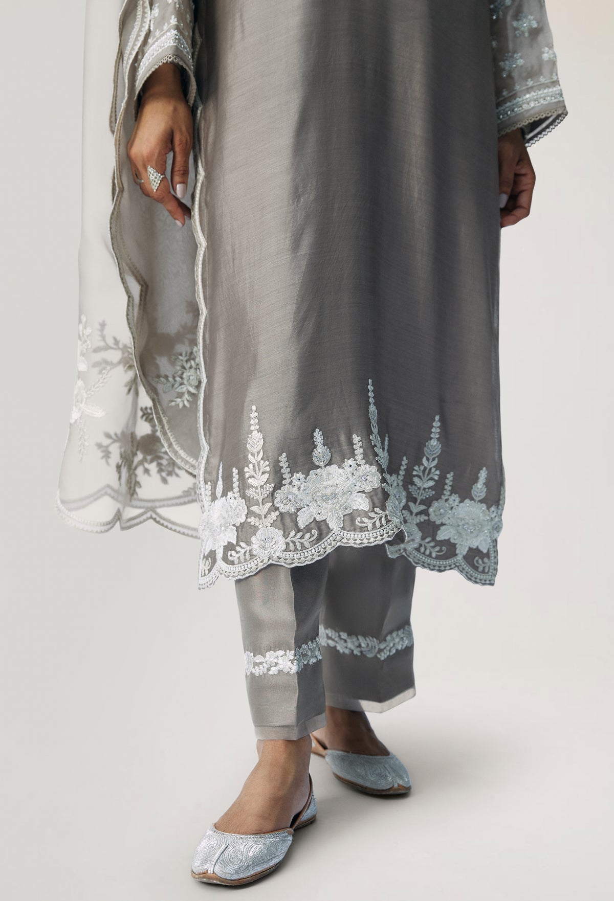 Silk embroidered trousers with organza finishing — Mannam Mink Set