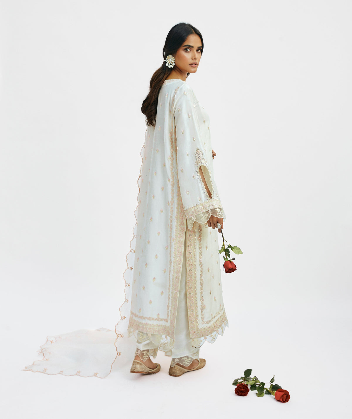 Designer raw silk kameez trousers set for women elegant ethnic outfit with hand embellishments