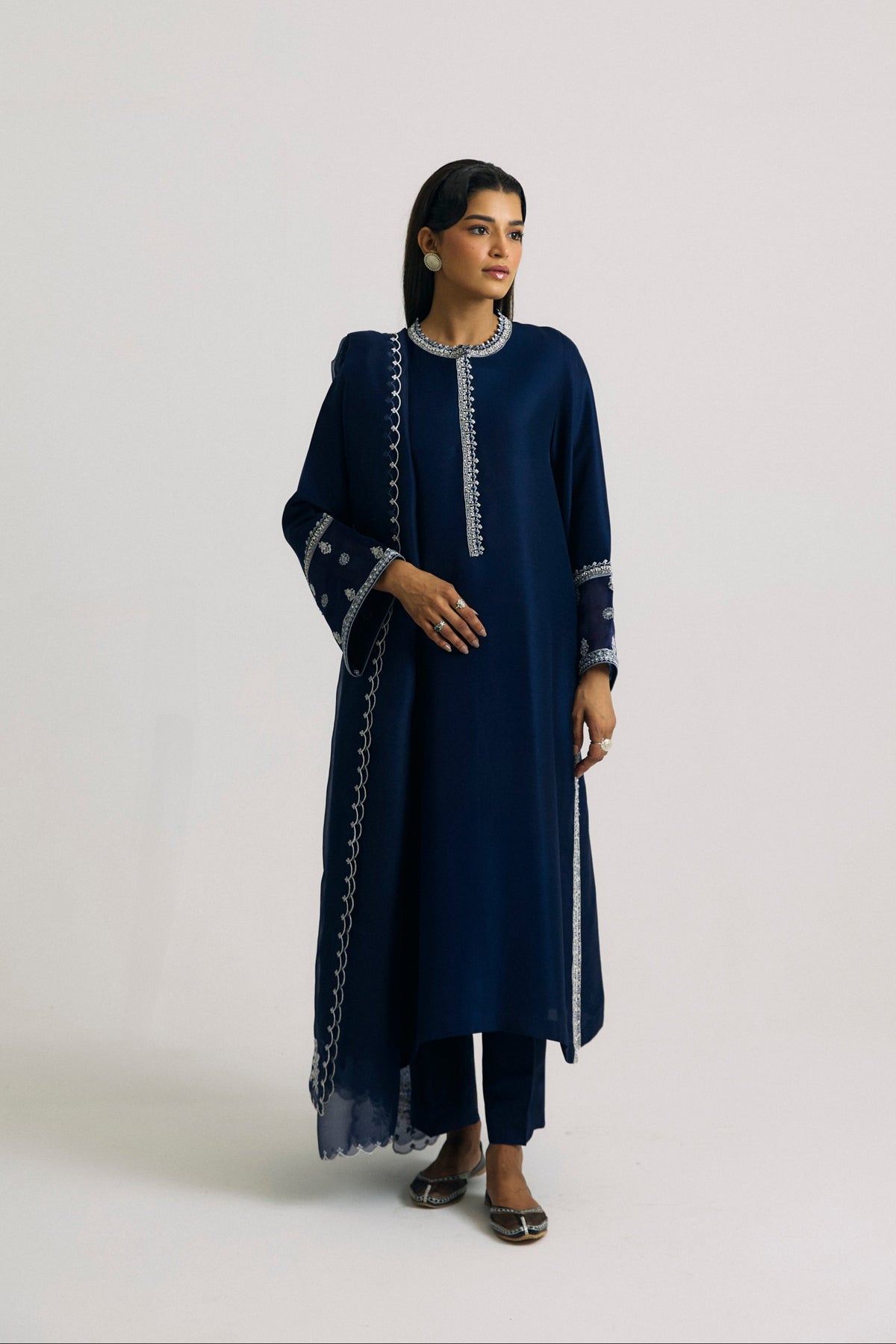 Navy Set — Pure Silk Pakistani Kameez for Festive & Formal Wear