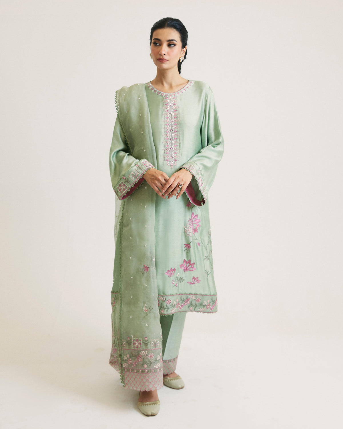 Mint Set — Pakistani Mint Green Rayon Kameez with Scallop Hem