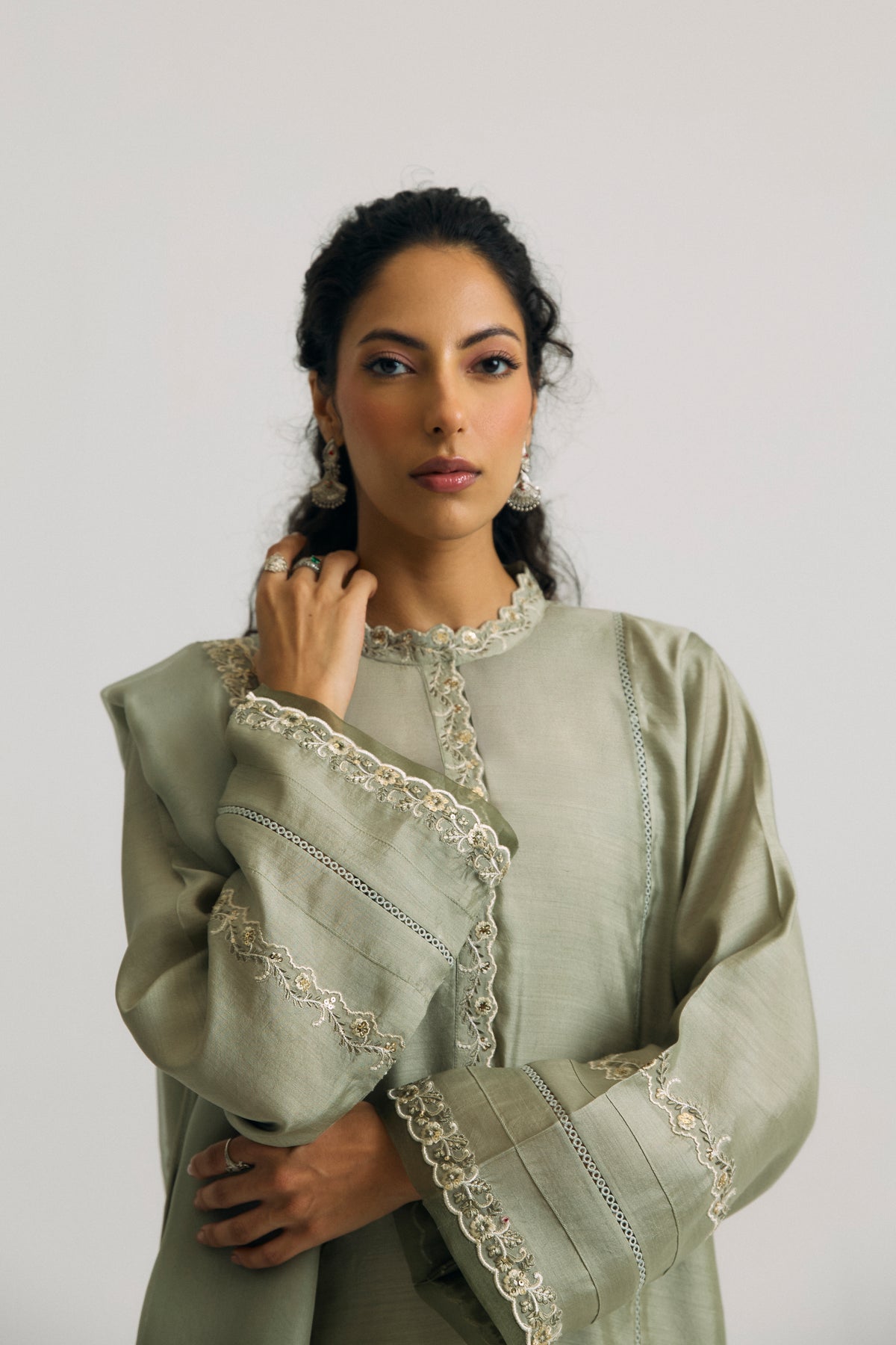 Luxury Emerald Silk Pakistani Kameez Set