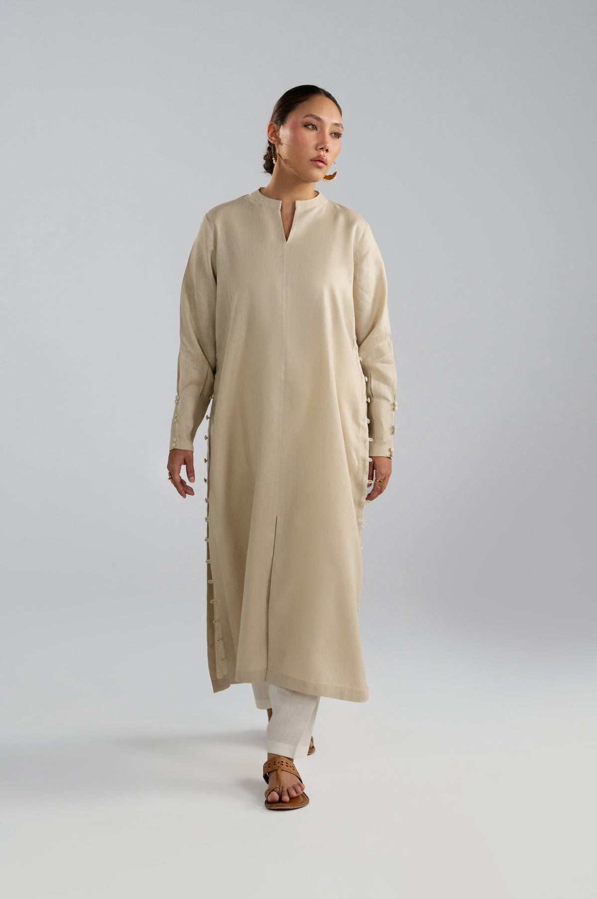 Birch Set kameez in motion, walking with contrast shalwar visible