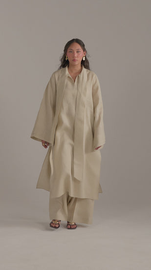 Video of model walking in the Sahara Set co-ord, scarf and bell sleeve movement